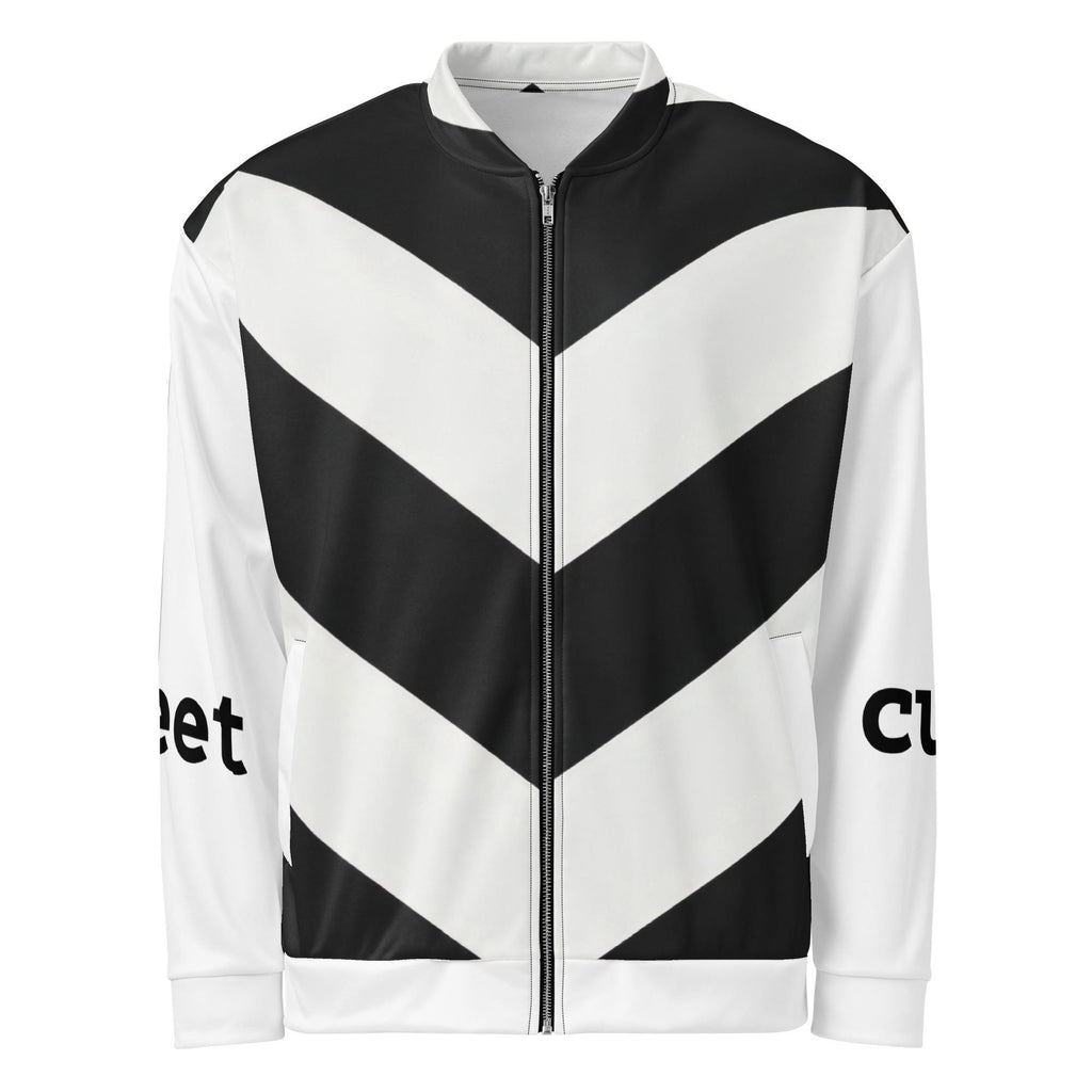 Meet Cute Bomber Jacket, Black and White Chevron Zip | Bookish Romance Streetwear, Luxury BookTok Gift for Romance Reader