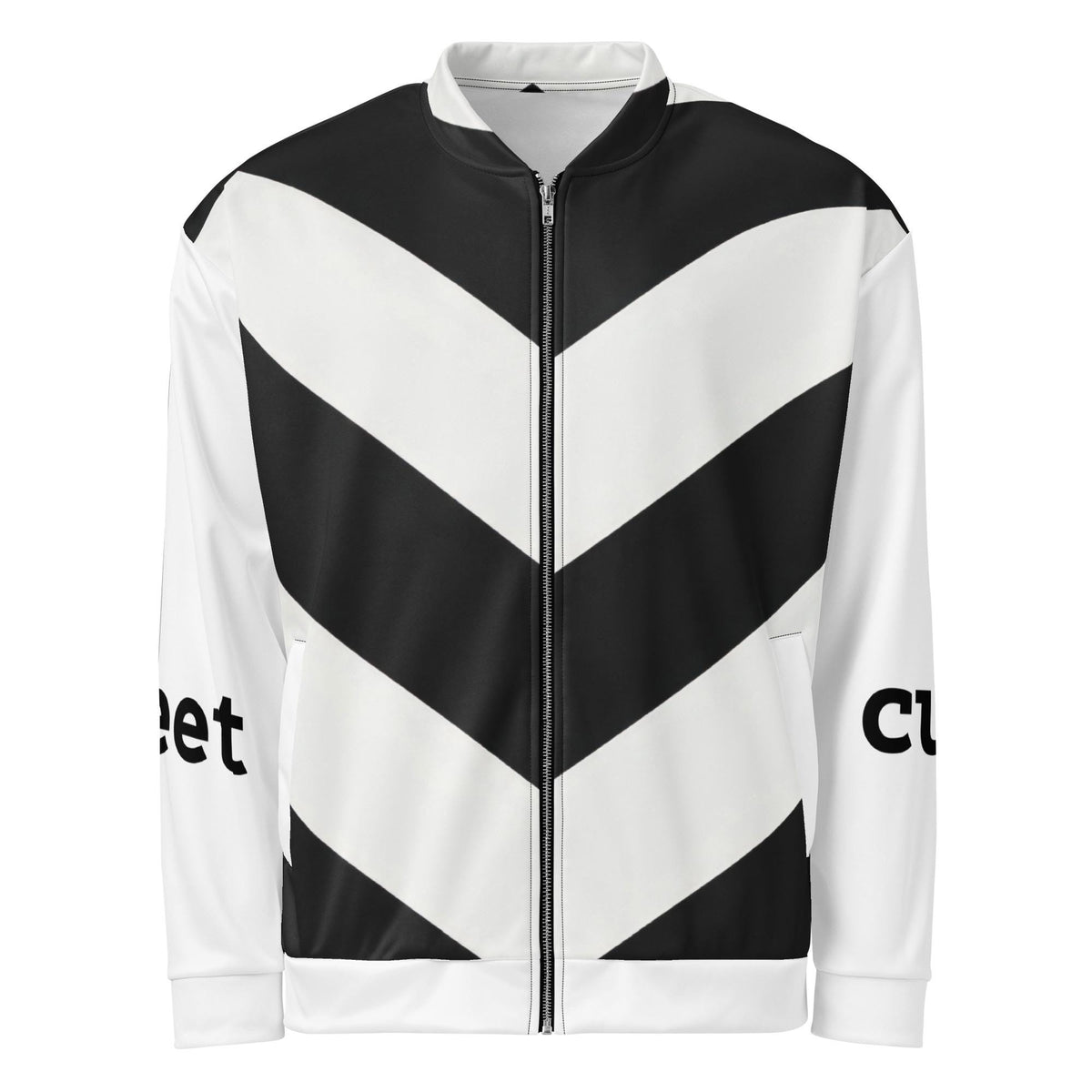 Meet Cute Bomber Jacket, Black and White Chevron Zip | Bookish Romance Streetwear, Luxury BookTok Gift for Romance Reader