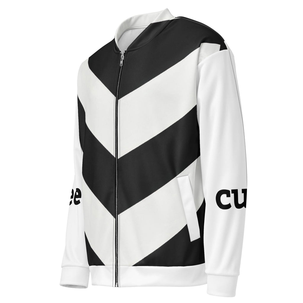 Meet Cute Bomber Jacket, Black and White Chevron Zip | Bookish Romance Streetwear, Luxury BookTok Gift for Romance Reader