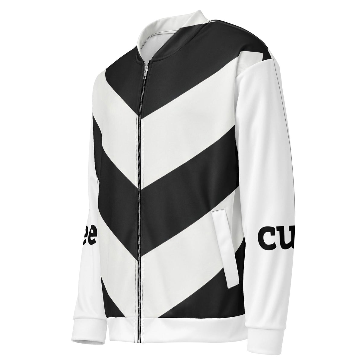 Meet Cute Bomber Jacket, Black and White Chevron Zip | Bookish Romance Streetwear, Luxury BookTok Gift for Romance Reader