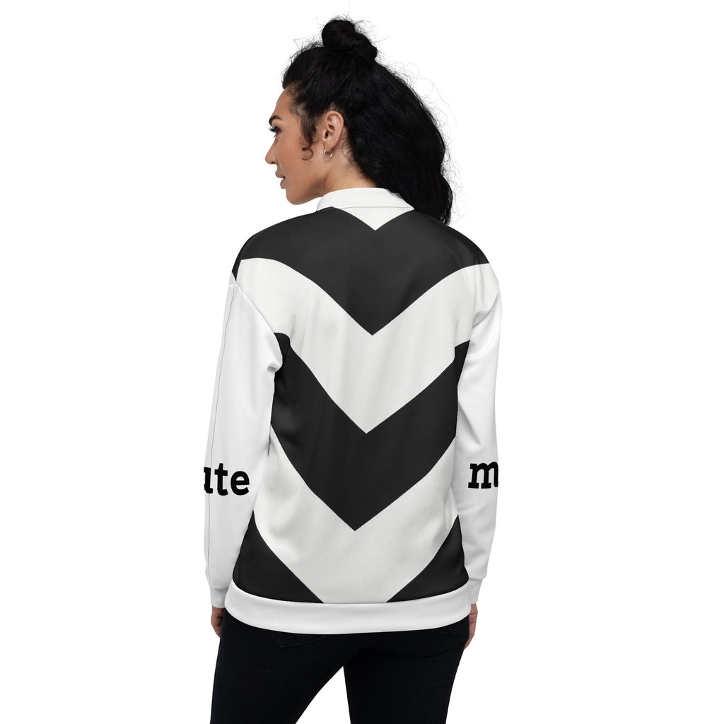 Meet Cute Bomber Jacket, Black and White Chevron Zip | Bookish Romance Streetwear, Luxury BookTok Gift for Romance Reader