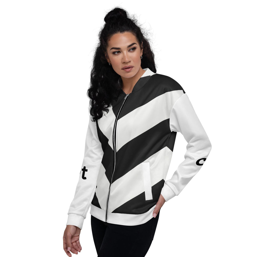 Meet Cute Bomber Jacket, Black and White Chevron Zip | Bookish Romance Streetwear, Luxury BookTok Gift for Romance Reader