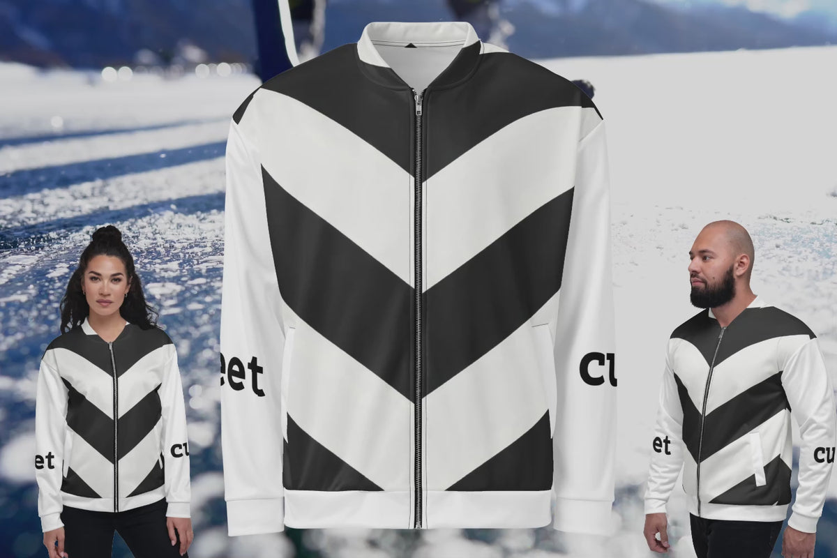Meet Cute Bomber Jacket, Black and White Chevron Zip | Bookish Romance Streetwear, Luxury BookTok Gift for Romance Reader